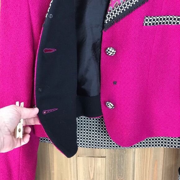Vintage Canvasbacks Womens Art Wear Wool Suit Fushia Black & White 2 Button 12 - Picture 4 of 15